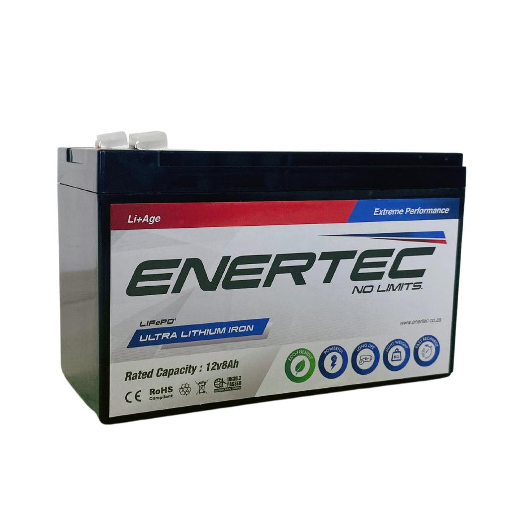 Enertec 12V 8Ah Lithium-Ion Household, Security and Emergency Lighting Battery - Global Batteries SA