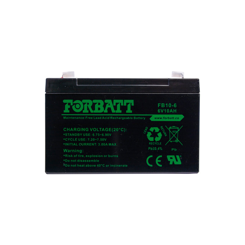 Forbatt 6V 10Ah AGM VRLA Battery | UPS, Security, Medical Equipment | 18BAT-6V10-FBC