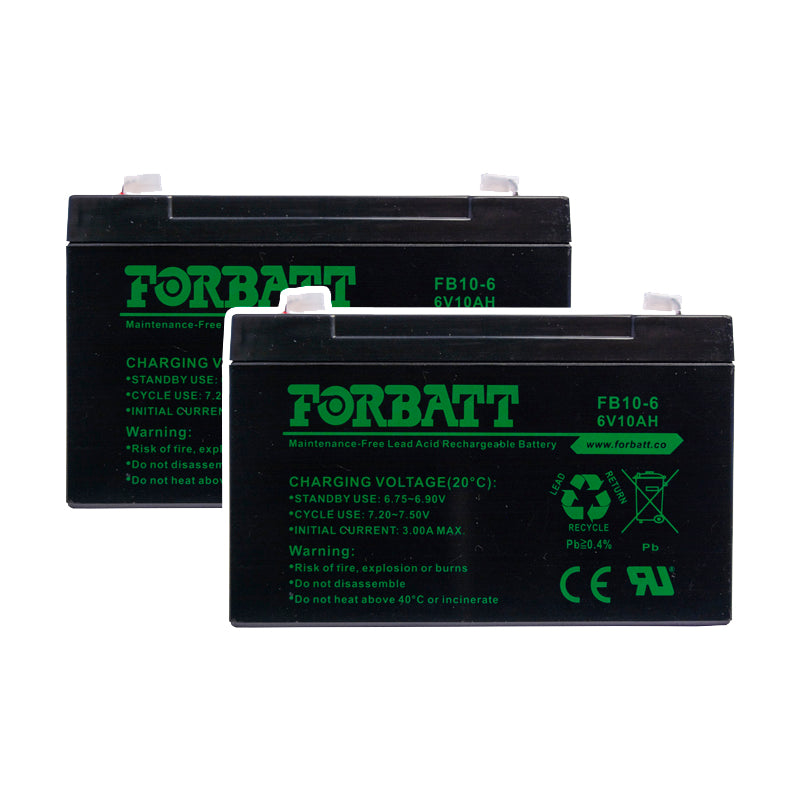 Forbatt 6V 10Ah AGM VRLA Battery | UPS, Security, Medical Equipment | 18BAT-6V10-FBC 2 Pack