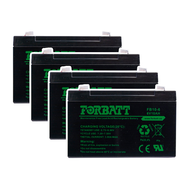 Forbatt 6V 10Ah AGM VRLA Battery | UPS, Security, Medical Equipment | 18BAT-6V10-FBC 4 Pack