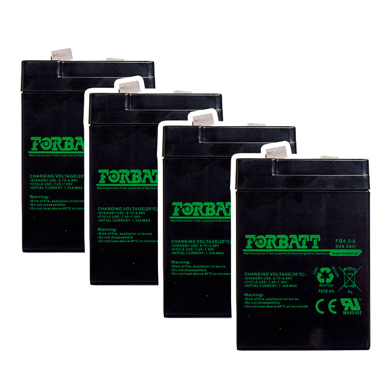 Forbatt 6V 4.5Ah AGM VRLA Battery | UPS, Security, Medical Equipment | 18BAT-6V4/5-FBC 4 Pack