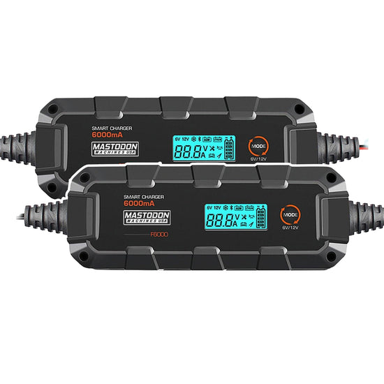 MASTODON F6000 12V/6V 6AH Intelligent Battery Charger (Smart Charger with Trickle Charge and LCD Display) 2 Pack