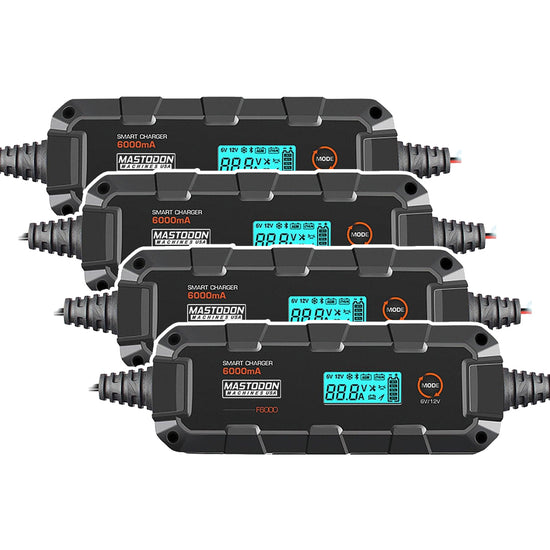MASTODON F6000 12V/6V 6AH Intelligent Battery Charger (Smart Charger with Trickle Charge and LCD Display) 4 Pack